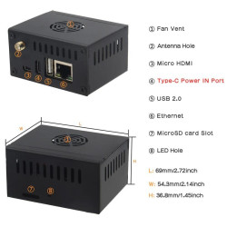 Geekworm N502  Orange Pi Zero 3 Metal Case with Fan Heatsink  External Antenna